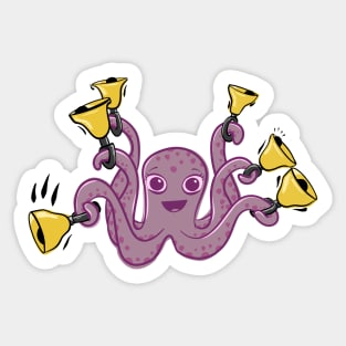 Octopus Ringing Handbells Cartoon Sticker